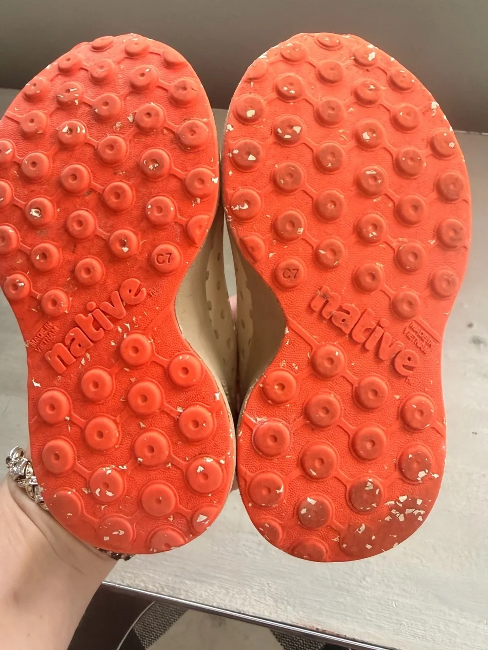 Native Kids Water Shoes in Cream with Blue and Navy Accents
